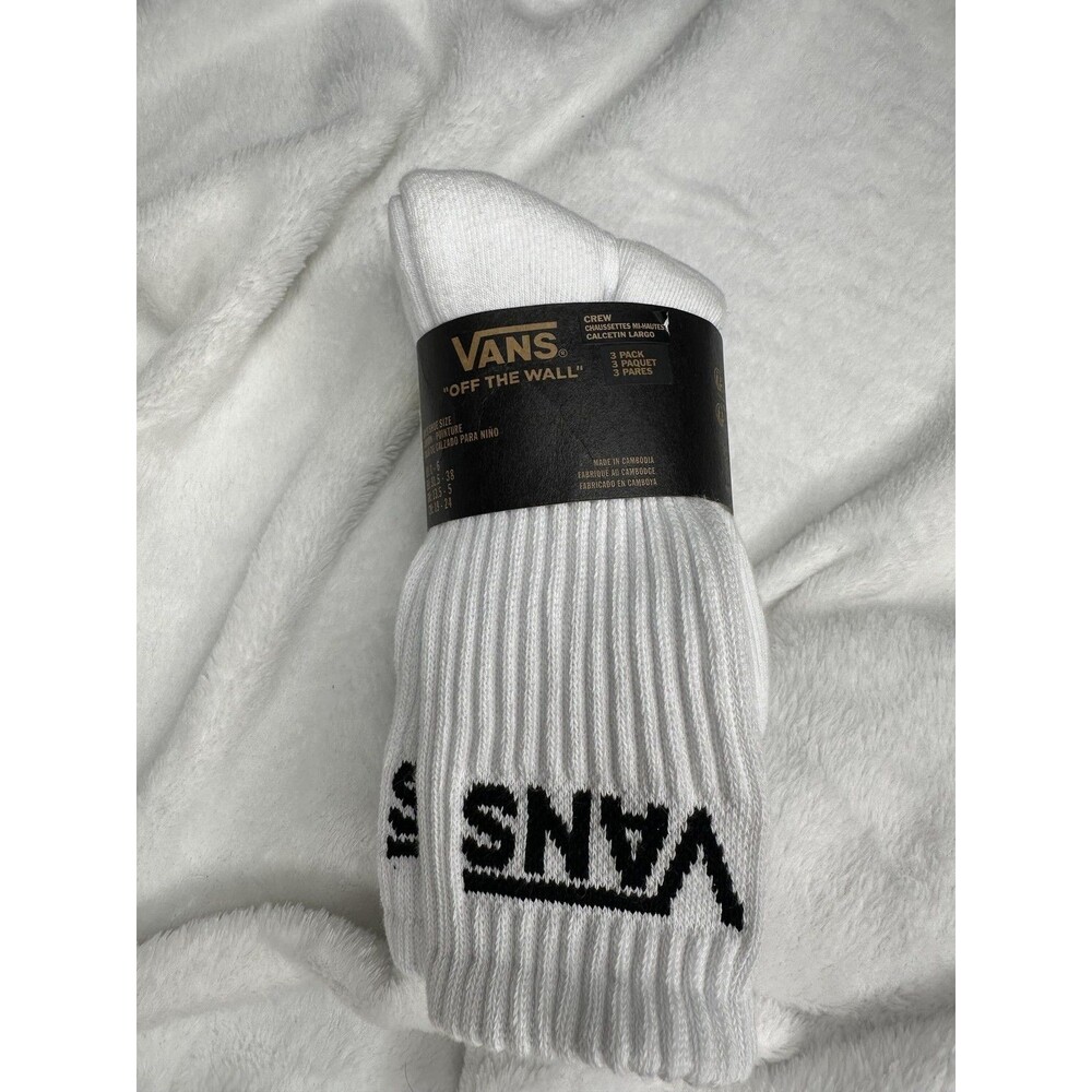 Vans Off The Wall Classic Crew Socks Boys 1-6 White 3 Pack Skateboarding